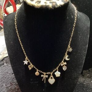 Charming Gold Necklace with Heart and Star Charms